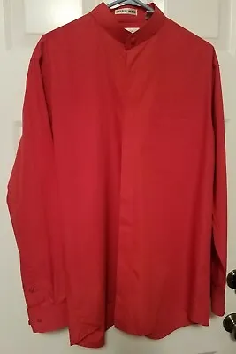 Bruno Conte Men's Red Dress Shirt With Band Collar Size Large Tall 36/37 • $13.95