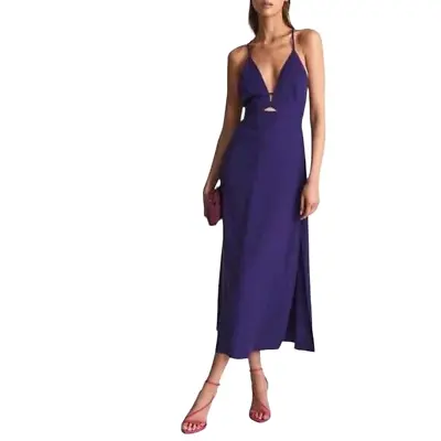 Reiss Womens Dress Size 14 Purple Plunge V Neck Strappy Racerback Midi New • $79.96