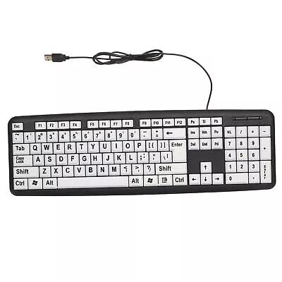 USB Wired PC Keyboard High Contrast Large Print White Keys Black Letter C9V5 • $18.23