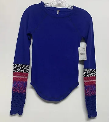 Free People| NEW |Womens XS |In The Mix Cuff| Thermal Blue Long Sleeve Top NWT • $35