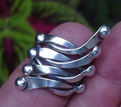 Sterling Modern ART RING Geometric Power WEAVE Accordion 925 Silver DESIGN Sz 7 • $36