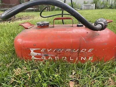 Vintage OMC Evinrude Johnson 6 Gallon Outboard Metal Marine Gas Tank Can W Hose • $75