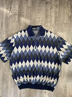 Vintage Alan Stuart Mens Diamond Collared Half Zip Sweater Short Sleeve  • $21