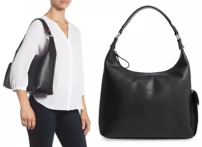 Longchamp Le Foulonné LE FOULONNE Leather Hobo Shoulder Bag Handbag Purse Black • $159.99