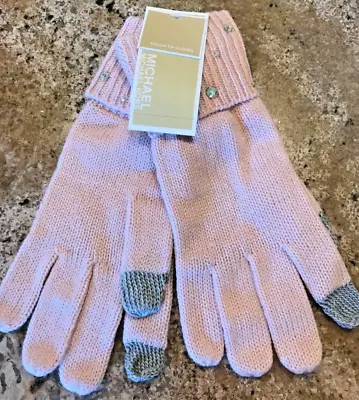 NWT Michael Kors Embellished Cuff Knit Touch Tip Gloves Pink One Size $78 • $25