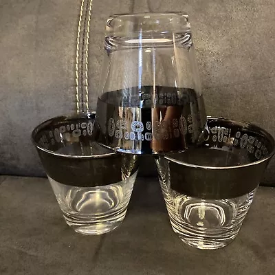 (3) TEMPORAMA 60’s Atomic MCM Rocks Bar Glasses Silver Band Canonsburg Starburst • $22.50