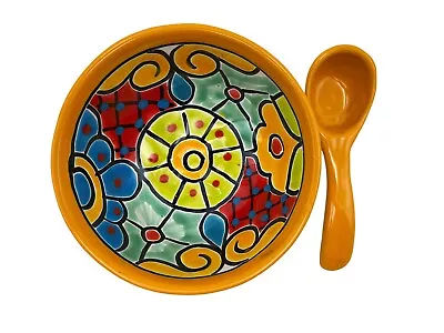 Talavera Salsa Bowl W/Spoon Molcajete Mexican Pottery Folk Art Multicolor • $47