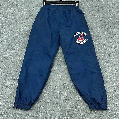 Cleveland Indians Pants Boys S Navy Blue Chief Wahoo VINTAGE Track Pants Youth 8 • $14.95