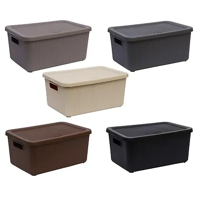 £10.89 • Buy 14 Ltr Large Plastic Storage Rib Boxes With Lids Kitchen Toy Basket Containers