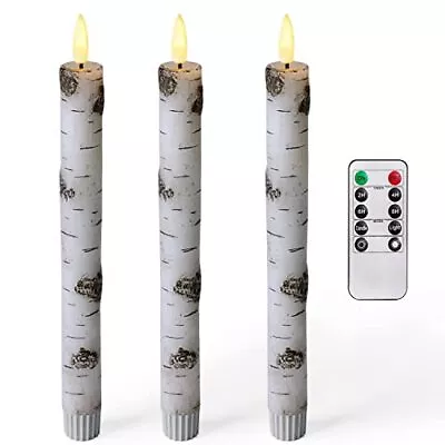$21.33 • Buy 3 Pcs Birch Led Taper Candles With Timer Real Wax Battery Operated Window Candl