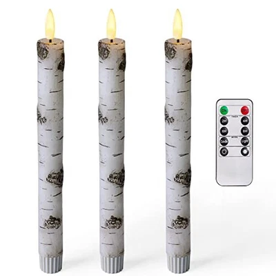 $21.33 • Buy 3 Pcs Birch Led Taper Candles With Timer Real Wax Battery Operated Window Candl