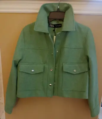 Zara Jacket Womens Small Jacket Shacket Coat Green Cropped With Pockets NWT $49 • $45