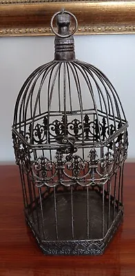 Vintage Shabby Chic Hanging Metal Bird Cage In Gray With Opening Top • $19.99