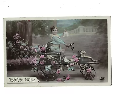 Sa3898  Little Vitorian Boy Sitting In A Flower Decorated Pedal Cart  Rppc • $14