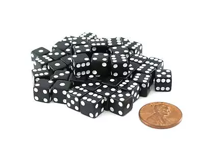 Set Of 50 8mm Six-Sided D6 Small Square-Edge Dice - Black With White Pips • $11.93