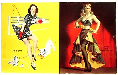 Slick Chick Twin Art Panel Pinup Exhibit Card 'blind Date/latin' (not Mutoscope) • $31.44