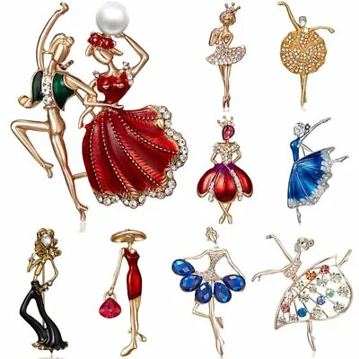 Fashion Crystal Pearl Dancing Girl Flower Brooch Pin Wedding Party Women Jewelry • £3.04