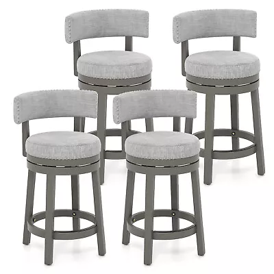 4PCS Upholstered Swivel Bar Stools Wooden Counter Height Kitchen Chairs Grey • $449.99