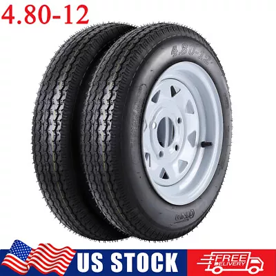 2 Pack 4.80-12 Trailer Tires With 12'' Rims 480-12 4 Lug On 4'' Load Range C 6PR • $110.18