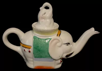 Vtg Porcelain Teapot Elephant Baby Elephant Trunk Up Nursery Decor Hand Painted • $25