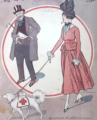1915 La Vie Parisienne Illustrated Cover RED CROSS DOG WALKS WITH WOMAN WW1 ERA • $35.60