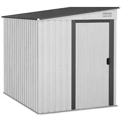 Outsunny 7 X 5FT Garden Shed W/ Foundation Lean To Metal Tool Shed White • £247.99