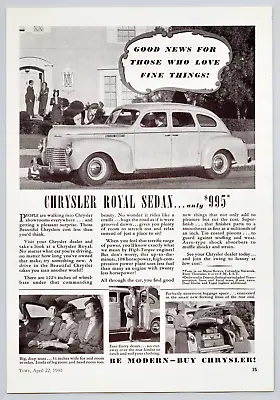 1940 Chrysler Royal Sedan Print Ad People House Luggage Suitcases • $10.50