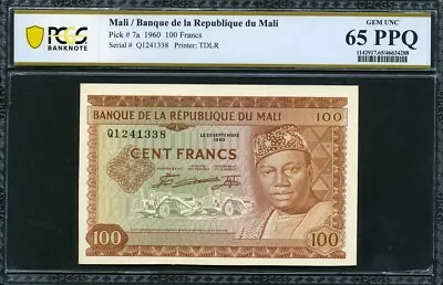 Mali 1960 100 Francs P7a PCGS 65 PPQ GEM UNC • $350