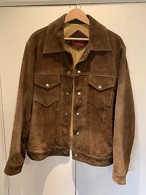 Vntg Made In Japan Mens Sz L/XL Heavy Cow Suede Snap Button Trucker Jacket RARE • $238