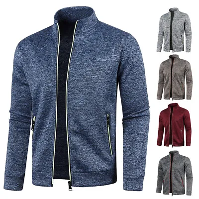 Mens Basic Shirt Warm Jacket Sweater Coat Pullover Casual Winter Zip Up Tops • $19.81