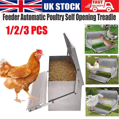 1-3PC Chicken Feeder Automatic Poultry Self Opening Treadle Aluminium Waterproof • £26.99