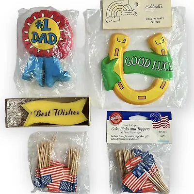 Vintage Cake Decor Cupcake Topper Lot July 4th American Flag Picks Fathers Day • $9.97