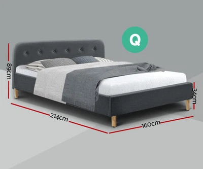 $125 • Buy *** Artiss POLA Fabric Bed Frame, Size Queen - Charcoal / Grey