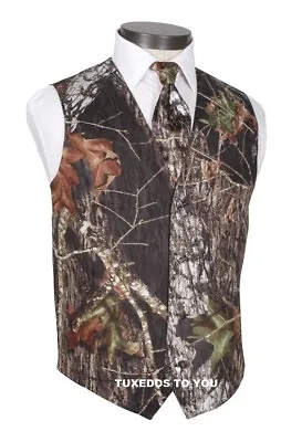  NEW Mossy Oak Camo Tuxedo Vest Long Tie HANKIE Pockets ALL SIZES • $69.95