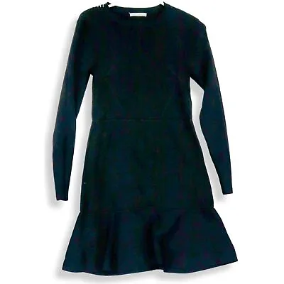 $15 • Buy Zara Womens Black Long Sleeve Round Neck Midi Sweater Dress Size Large