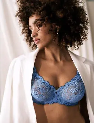 £36 • Buy Triumph Amourette 300 Underwired Bra 10166797 Full Cup Lace Bras Provence Blue