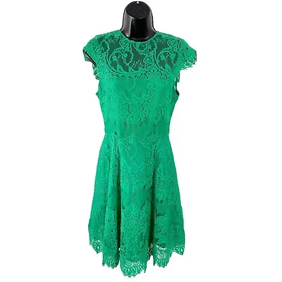 BB Dakota Rihanna Illusion Lace Sheer Yoke Back Cutout Eyelash Dress Green 2 • $29.98