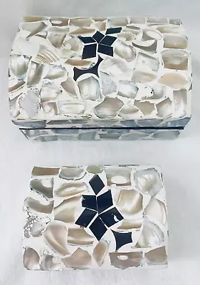 Vintage Mother Of Pearl Mosaic Overlay Designed Double Trinket Nesting Boxes • $20