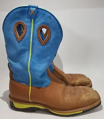 Twisted X Neon Blue/Yellow Pirate Steel Toe Work Boots  Size 11.5D • $50.99