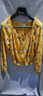 $10 • Buy Women's Hollister Yellow Floral Long Sleeve Peasant Blouse Size S