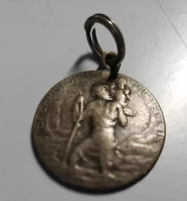 Silver Toned Metal St Christopher Medal Vintage Religious Medallion Protection • $24.99