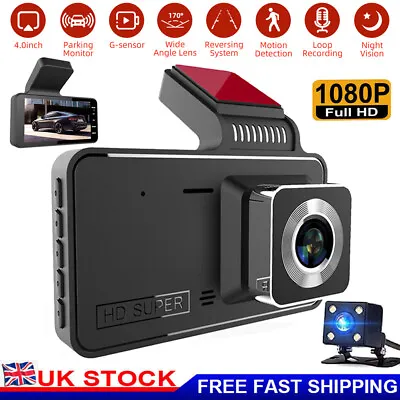 4  In Car Camera Recorder DVR Dual Front And Rear HD 1080P Dash Cam Night Vision • £18.98