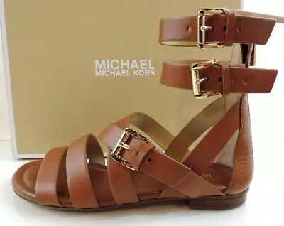 Women's Michael Kors Jocelyn Flat Gladiator Sandals Leather Luggage Brown Size 6 • $159