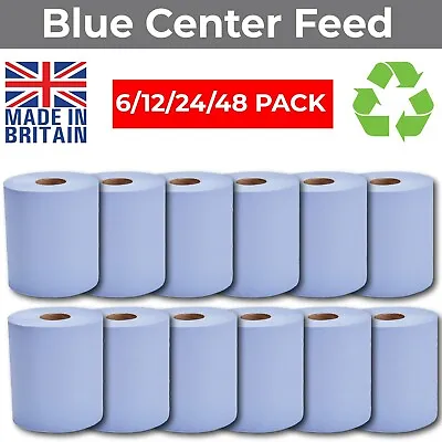 Blue Centre Feed Rolls 2Ply Embossed Hand Towels Centrefeed 6/12/24/48 • £13.99
