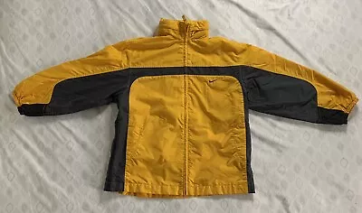 Vintage Y2K Mens Medium Track Jacket Coat Hooded Yellow/Gray Embroidered Swoosh • $24.94