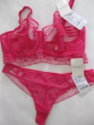 Simone Perele MARTHE 14D / 36D Int'l Half Cup Bra Sz 4 Tanga Disco Pink Rrp $210 • $67.90