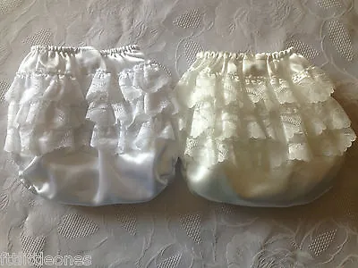 Baby Girls Christening/wedding/party Frilly Satin Knickers/pants White Or Ivory  • £3.69