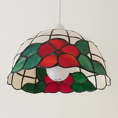 Vintage White Red Green Capiz Shell Rose Floral Ceiling Light Shade -25cm *FLAW* • £18