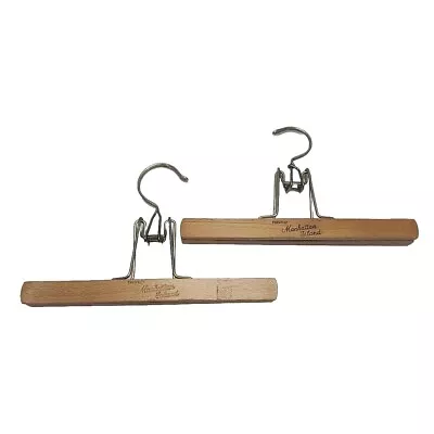 Vintage Hanger Nevco Manhattan Island Natural Wood Felt Pant 10  Metal Hook TWO • $21.99