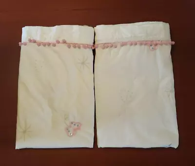 Simply Shabby Chic Teen Window Curtain Panel White Pink Pom Poms Butterfly  Pair • $28.95